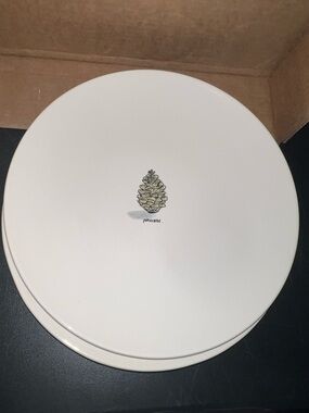 Rae Dunn White Ceramic 11” plates with Pinecone Motif
